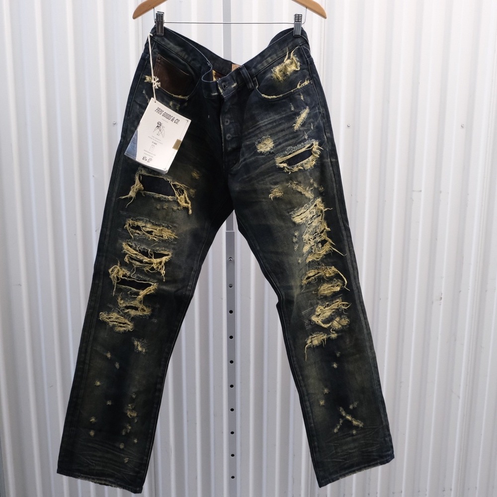 NWT PRPS Goods & Co Distressed Jeans Men 38 Blue Heavily Ripped Button Fly Japan